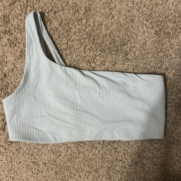 Lululemon Ribbed Nulu Asymmetrical Bra Light Support A/B Cup Powder Blue Sz 10 - Picture 2 of 4